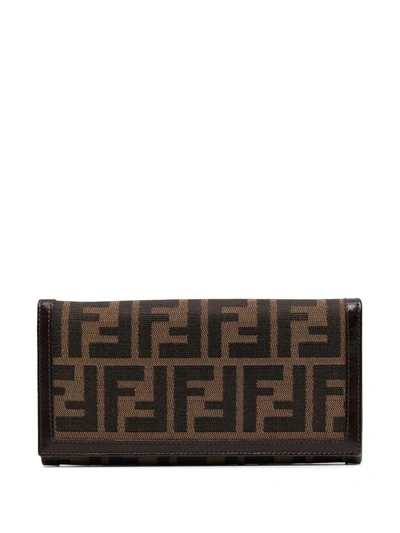 Pre-owned Fendi 1990s Zucca Flap Wallet In Brown
