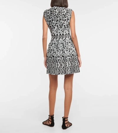 Shop Alaïa Leopard Jacquard Minidress In Grey