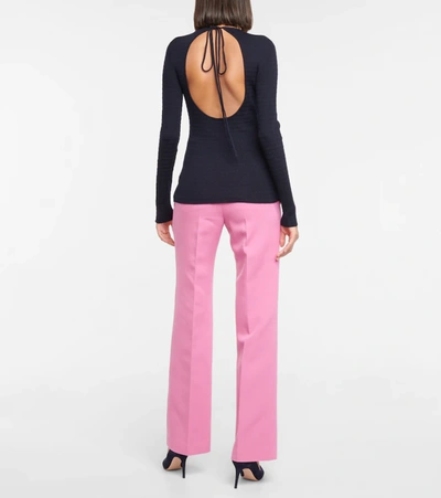 Victoria Beckham Open-back Ribbed Merino Wool Sweater In Blue