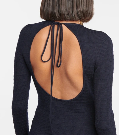 Victoria Beckham Open-back Ribbed Merino Wool Sweater In Blue