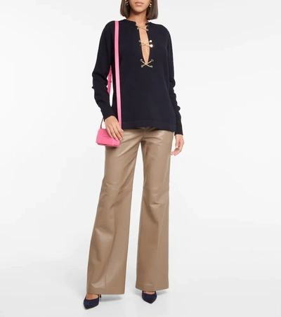 Shop Victoria Beckham Chain-embellished Wool Sweater In Blue
