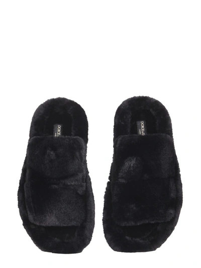Shop Dolce & Gabbana Fur Sandals In Black