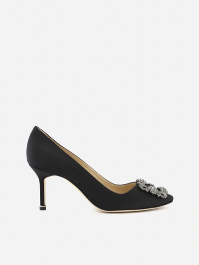 Shop Manolo Blahnik Satin Hangisi Décolleté With Jewel Buckle In Black