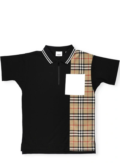 Shop Burberry Kids Vintage Check Panelled Polo Shirt In Black