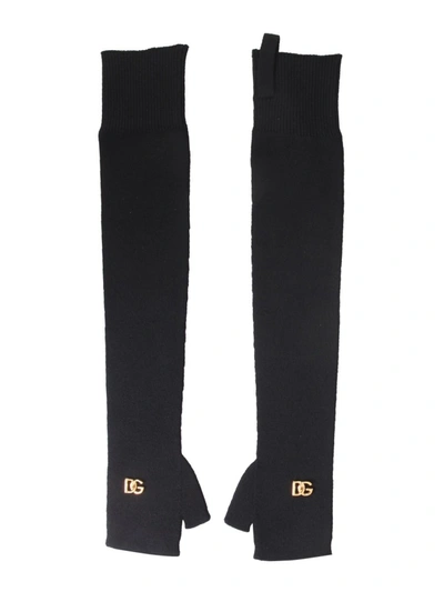 Shop Dolce & Gabbana Logo Plaque Fingerless Gloves In Black