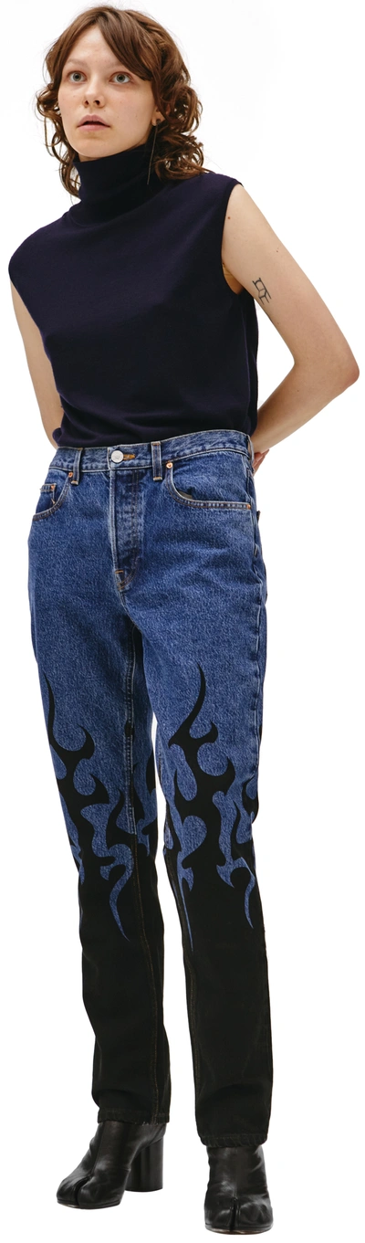 Shop Vetements Flame-print Straight-leg Jeans In Navy Blue