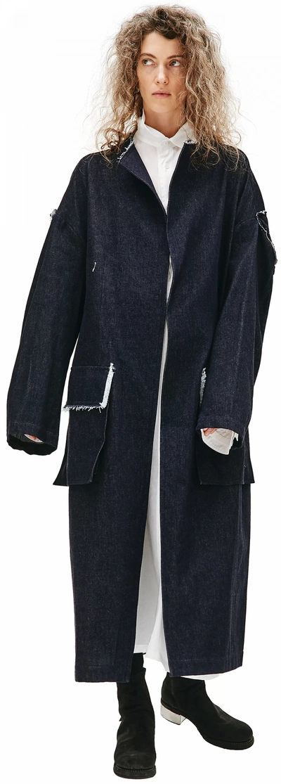 Shop Y's Navy Denim Coat In Blue