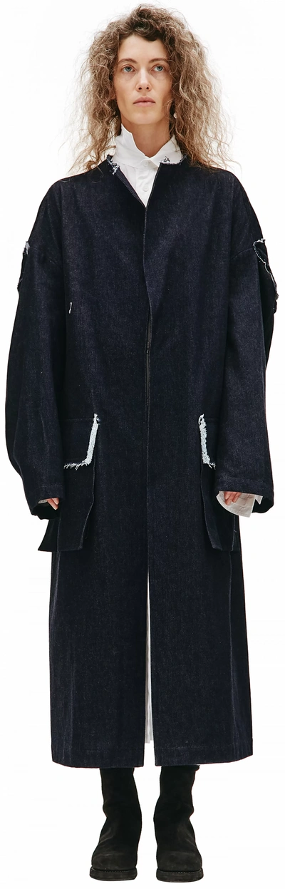 Shop Y's Navy Denim Coat In Blue