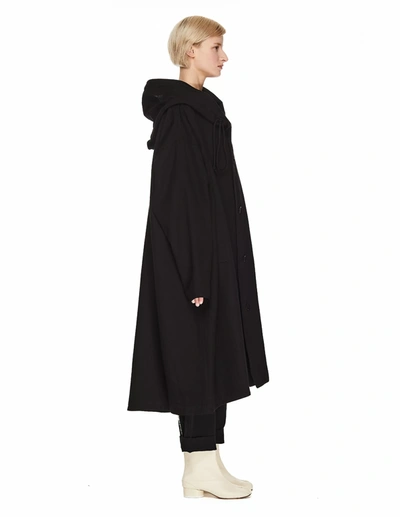 Y's Black Hooded Coat In Black