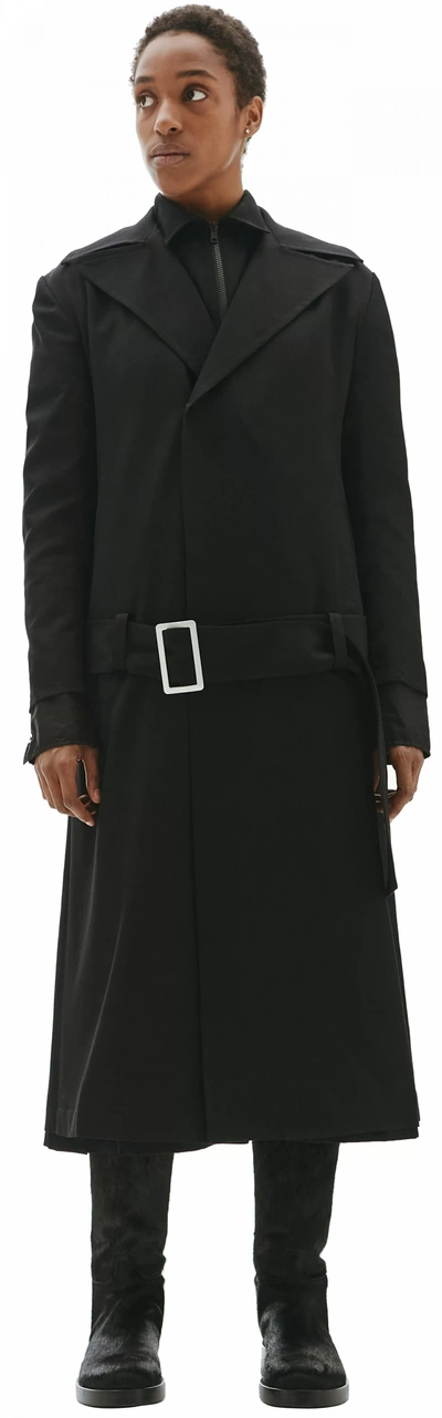 Shop Yohji Yamamoto Belted Coat In Black
