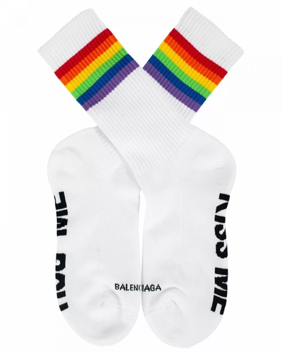 Shop Balenciaga Rainbow Socks White