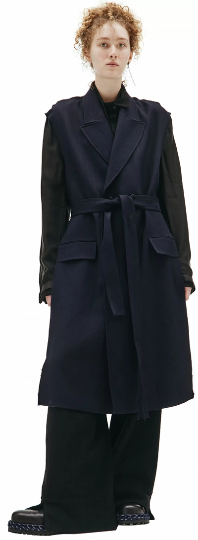 Shop Maison Margiela Navy & Black Double Breasted Coat In Navy Blue
