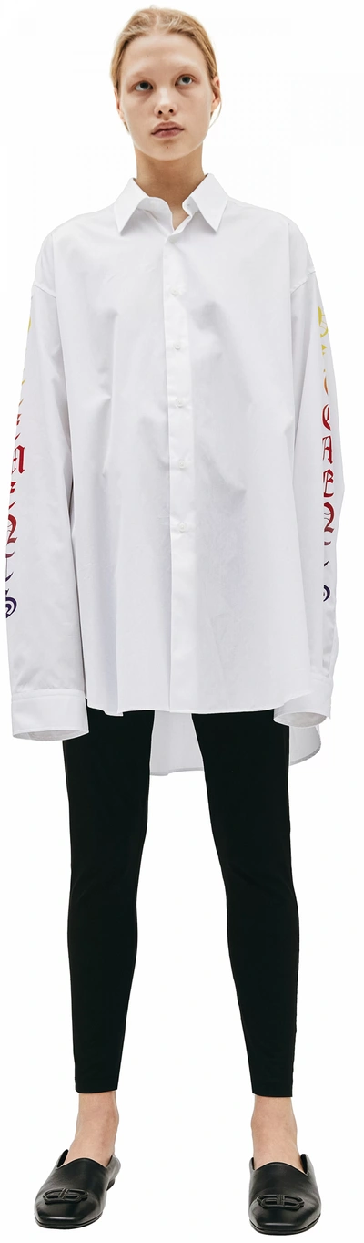 Shop Vetements White Shirt With Logos On Sleeves