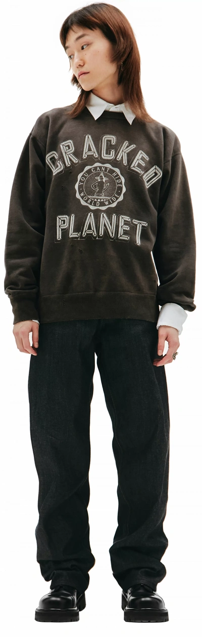 Shop Saint Michael Cracked Planet Printed Sweatshirt In Brown