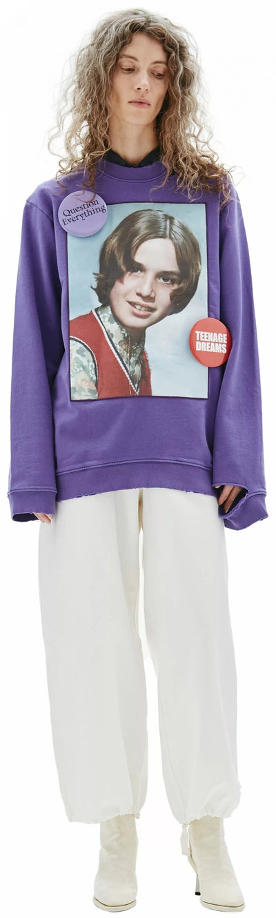 Shop Raf Simons Purple Patched Sweatshirt