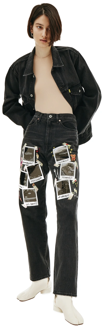 Shop Doublet Grey Polaroid Patched Jeans