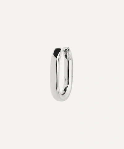 Shop Maria Black White Rhodium-plated Slick Single Huggie Hoop Earring In Silver