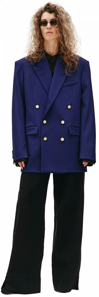 Shop Balenciaga Navy Double Breasted Jacket In Navy Blue