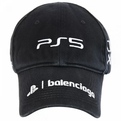 Shop Balenciaga Black Embroidered Ps5 Cap