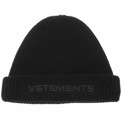 Shop Vetements Wool Logo Beanie In Black