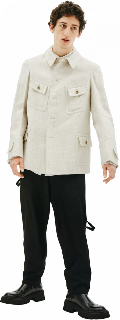 Shop Maison Margiela Linen Jacket With Pockets In Beige
