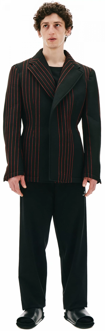 Shop Comme Des Garçons Homme Deux Black Jacket With Red Stripes