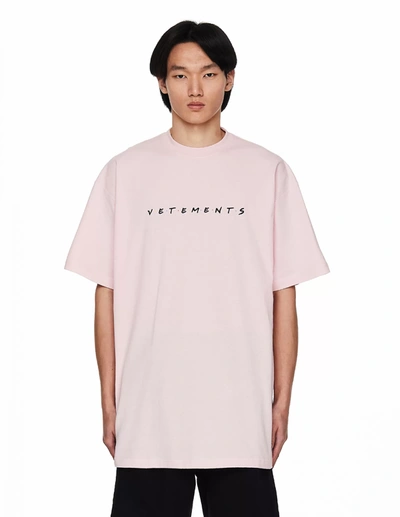 Shop Vetements Pink Oversize Logo T-shirt