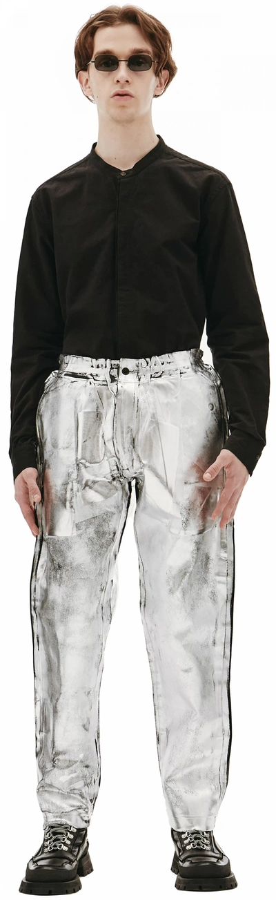 Shop Comme Des Garçons Homme Deux Metallic Painted Trousers In Silver