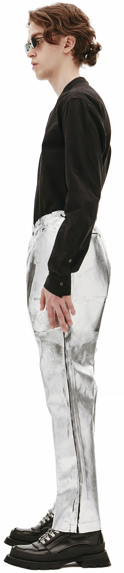 Shop Comme Des Garçons Homme Deux Metallic Painted Trousers In Silver