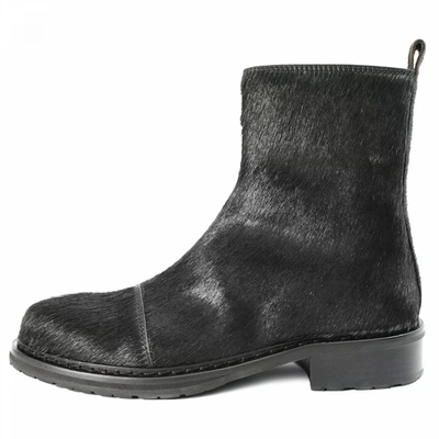 Shop Ann Demeulemeester Pony Hair Ankle Boots In Black