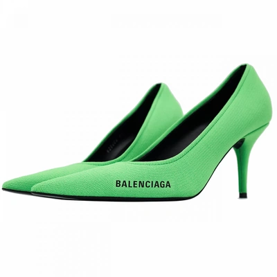 Shop Balenciaga Green Knitted Pumps Shoes In White