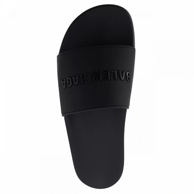 Shop Balenciaga Black Logo Slippers In White