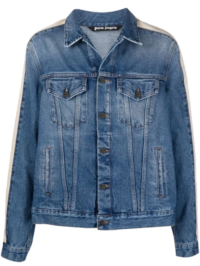 Shop Palm Angels Stripe-detail Denim Jacket In Blue