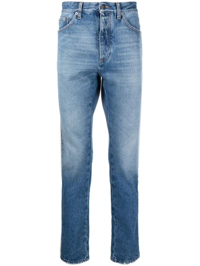 Shop Palm Angels Side-stripe Straight-leg Jeans In Blue