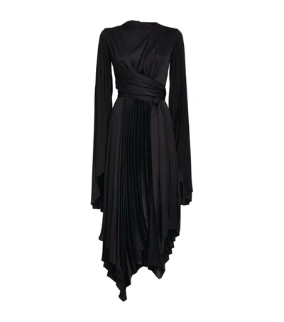 Shop A.w.a.k.e. Asymmetric Pleated Wrap Dress In Black