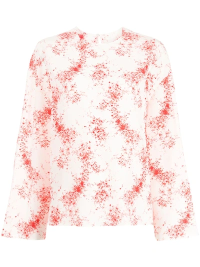 Shop Valentino Rose-print Silk Blouse In White