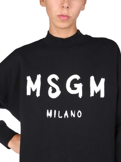 Shop Msgm Dress With Brushed Logo Print In Black