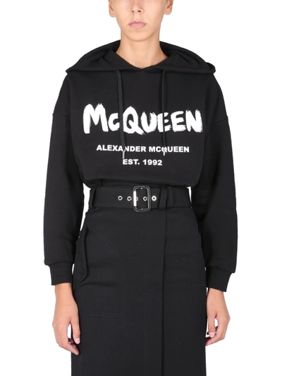Shop Alexander Mcqueen Sweatshirt With Graffiti Logo Print In Black