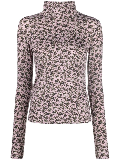 Shop Xacus Floral-print Roll Neck Top In Rosa