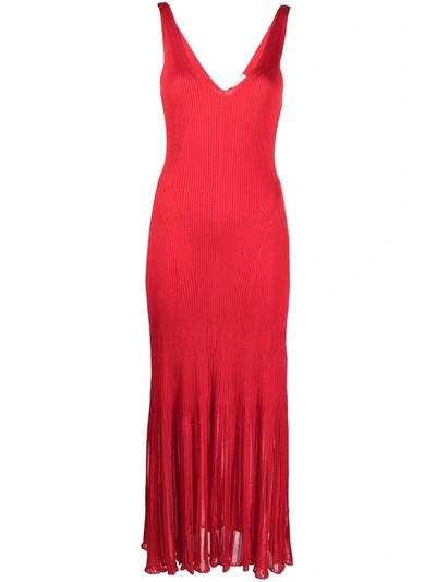 Shop Alexander Mcqueen V-neck Knitted Midi Dress In Red