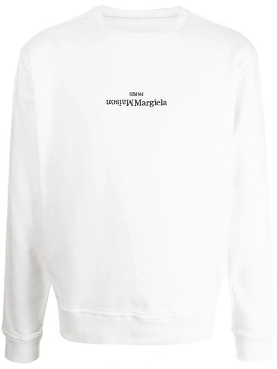 Shop Maison Margiela Embroidered Inverted Logo Sweatshirt In Weiss