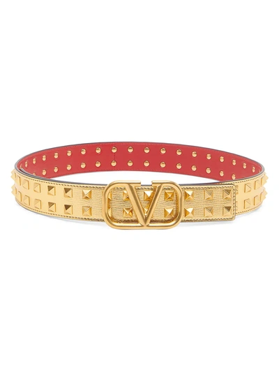 Shop Valentino Women's Vlogo Studded Leather Belt In Gold