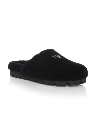 Shop Prada Fussbett Sheepskin Slippers In Nero