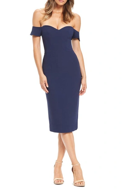 Shop Dress The Population Bailey Off The Shoulder Body-con Dress In Midnight Blue