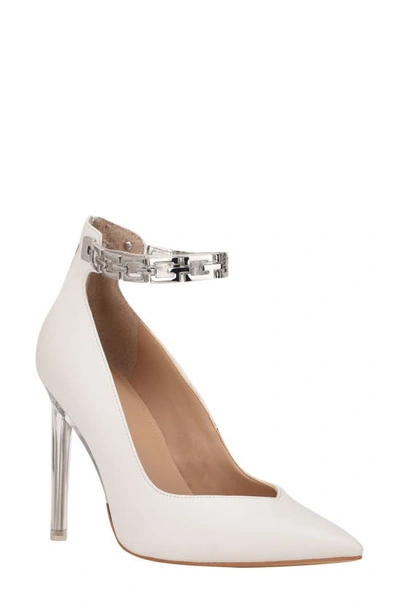 Shop Guess Stefie Pointed Toe Pump In White Leather