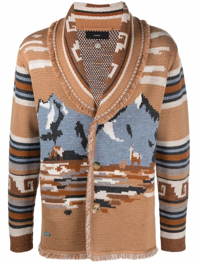 Shop Alanui Intarsia-pattern Cardigan In Brown