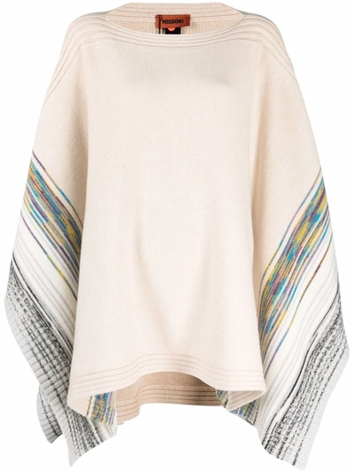 Shop Missoni Striped Knit Poncho In Neutrals