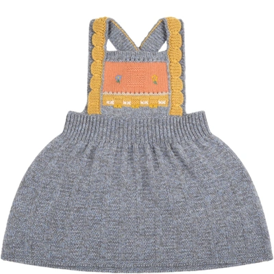 Shop Gucci Gray Dress For Baby Girl With Logo In Multicolor