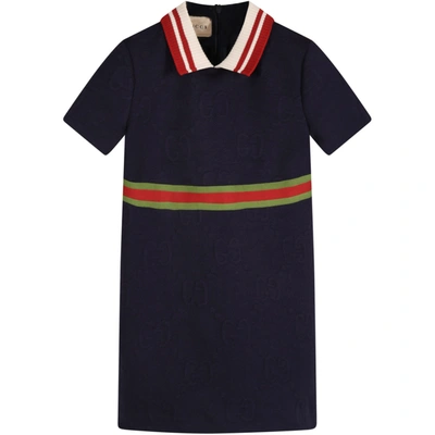 Shop Gucci Blue Dress For Baby Girl With Double Gg