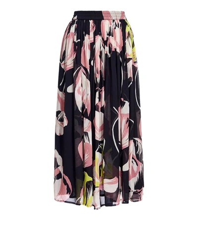 Shop Essentiel Antwerp Arden Black Floral-print Midi Skirt In Black / Pink